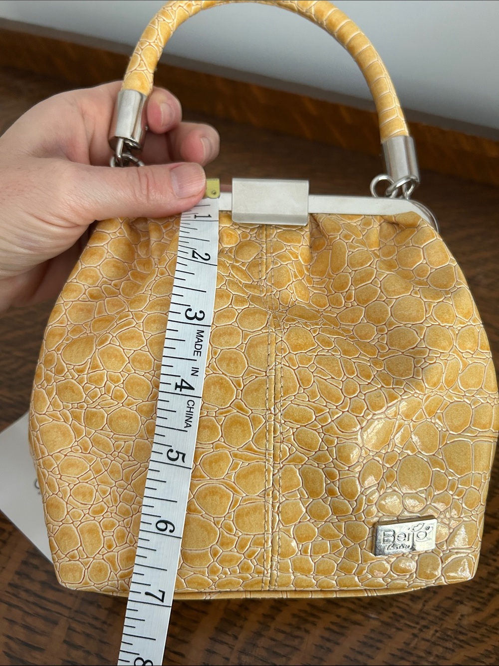 Beijo Yellow Croc-Embossed Top-Handle Bag - Picture 12 of 14